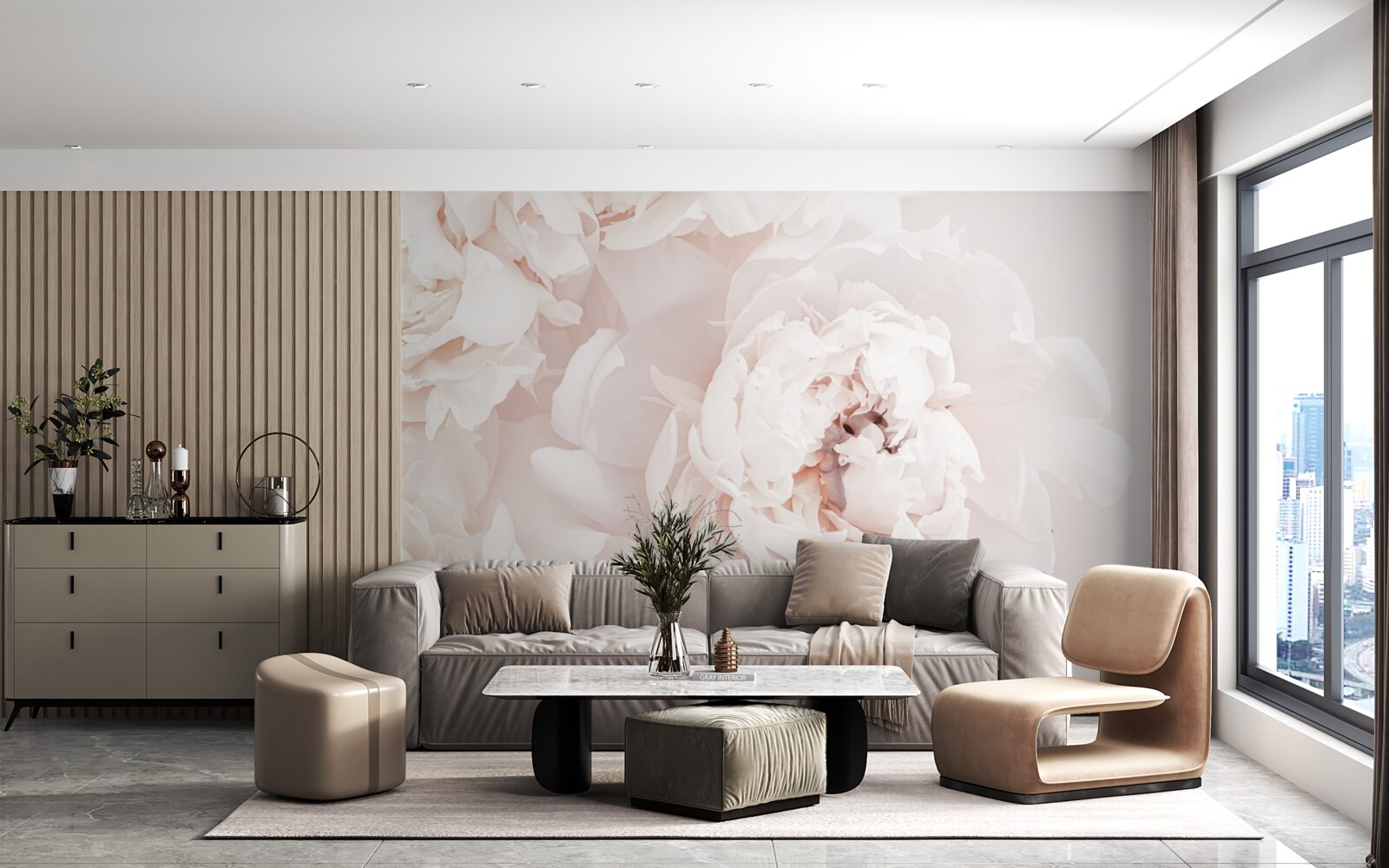 Fotobehang pioen van delicate pastel schoonheid