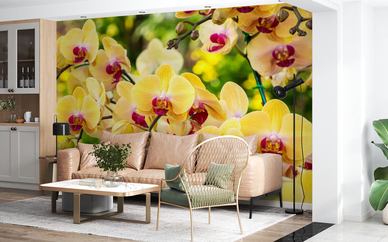 Fotobehang Gele orchideeën in de zomertuin