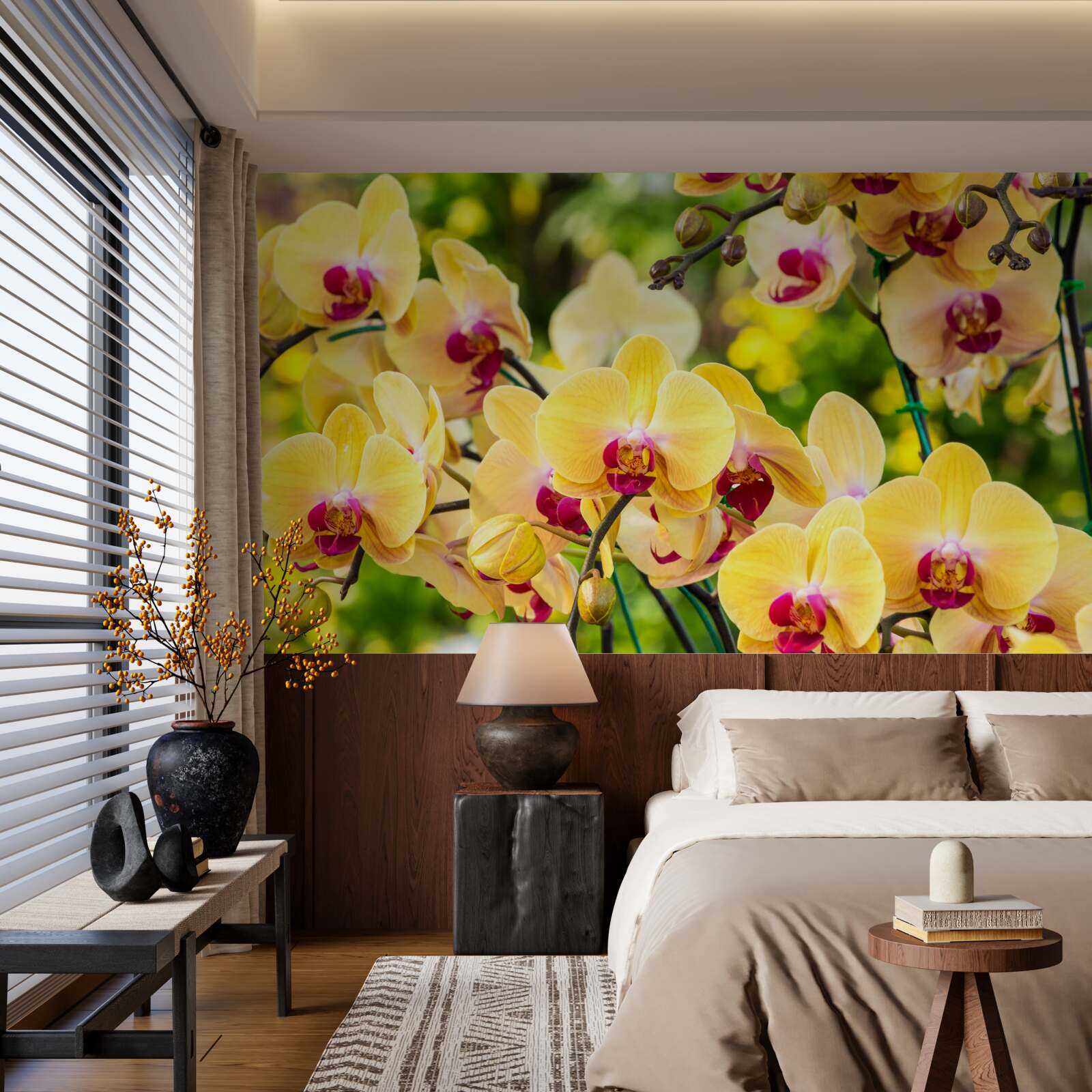 Fotobehang Gele orchideeën in de zomertuin