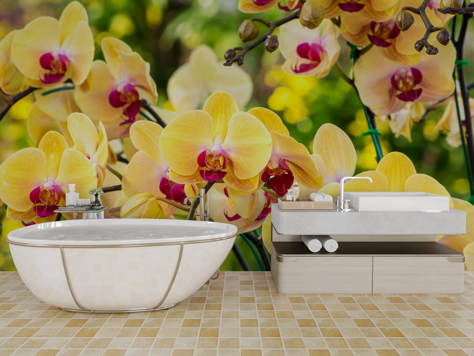 Fotobehang Gele orchideeën in de zomertuin