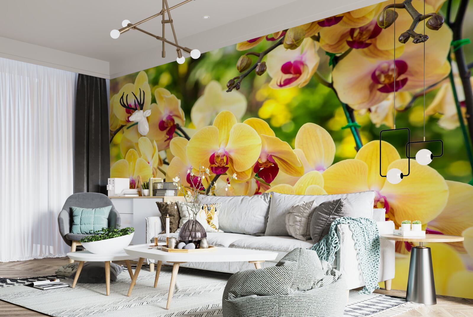 Fotobehang Gele orchideeën in de zomertuin