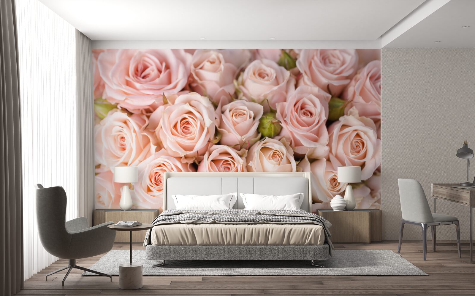 Fotobehang zachtroze rozenknoppen