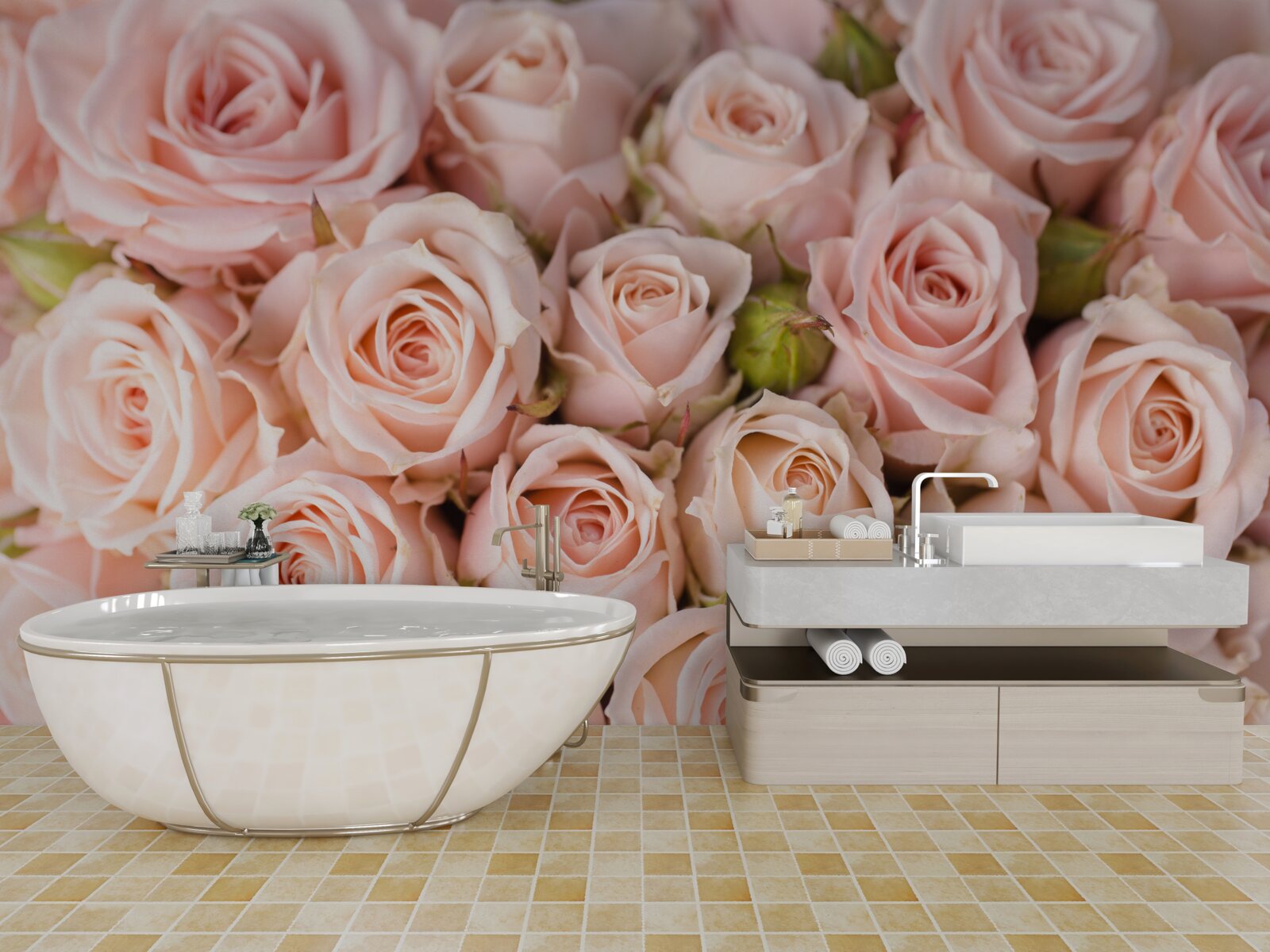 Fotobehang zachtroze rozenknoppen