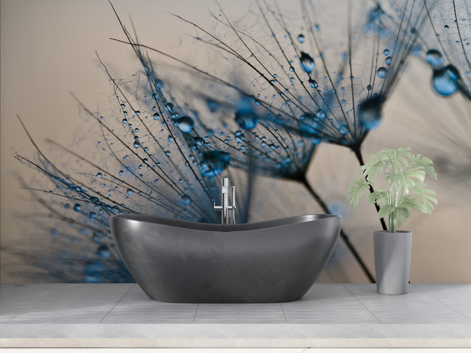 Fotobehang ochtenddauw op luchtige paardenbloemen