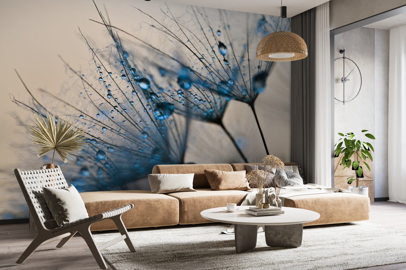 Fotobehang ochtenddauw op luchtige paardenbloemen