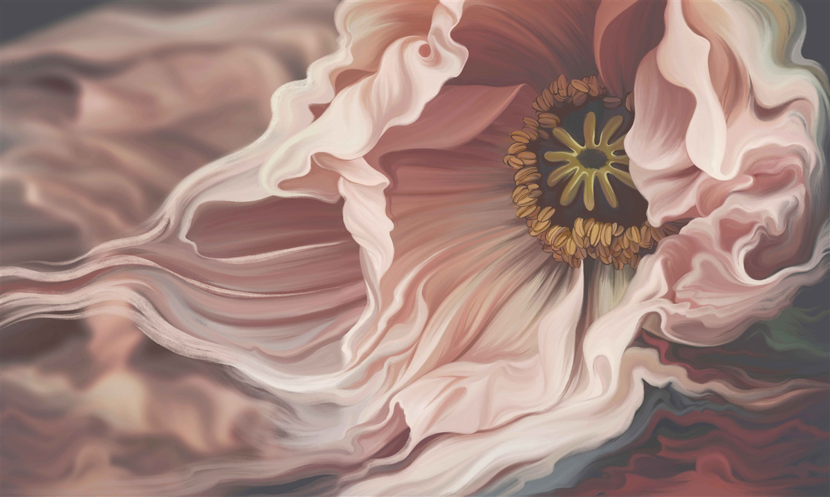 Fotobehang grote pioenroos in poederkleur