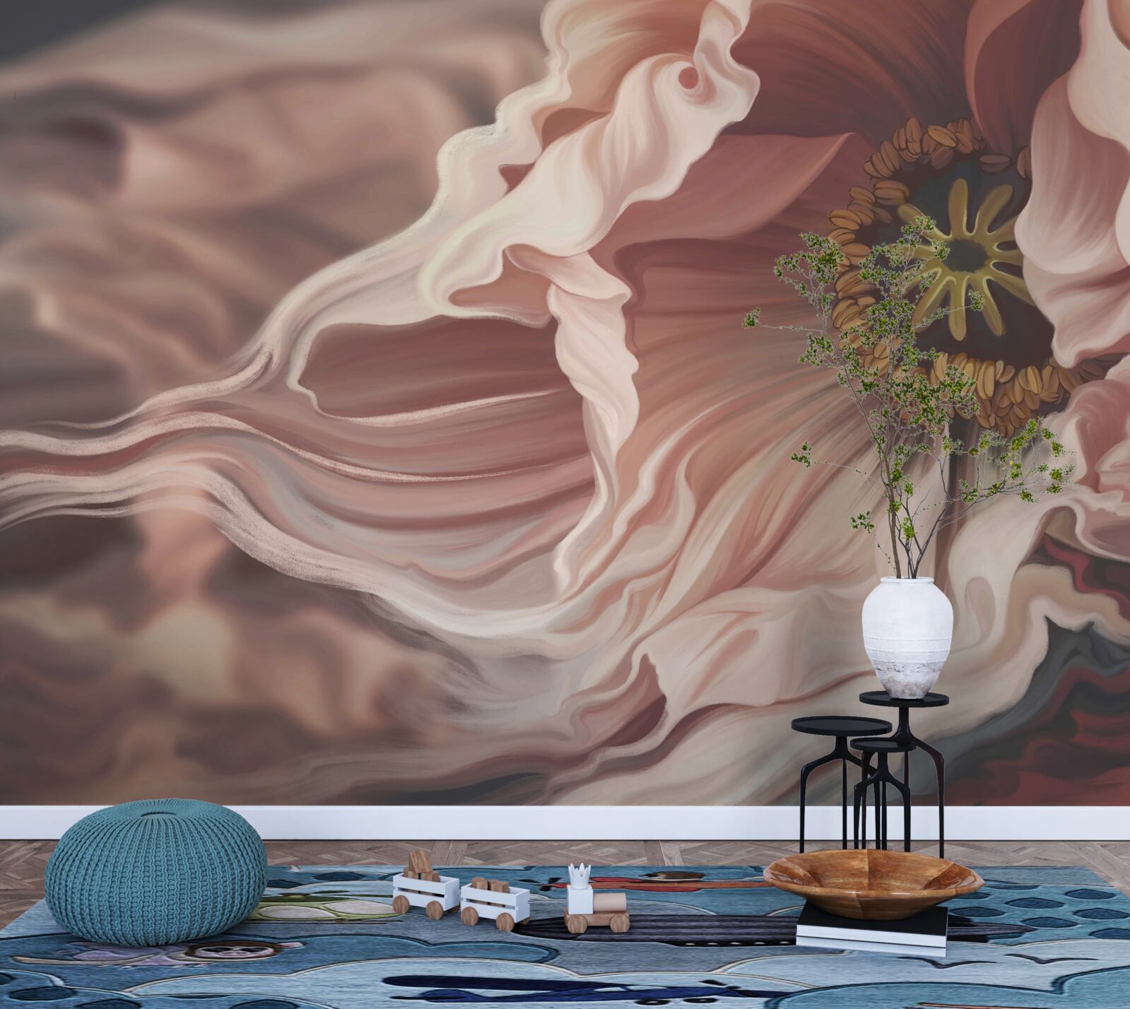 Fotobehang grote pioenroos in poederkleur