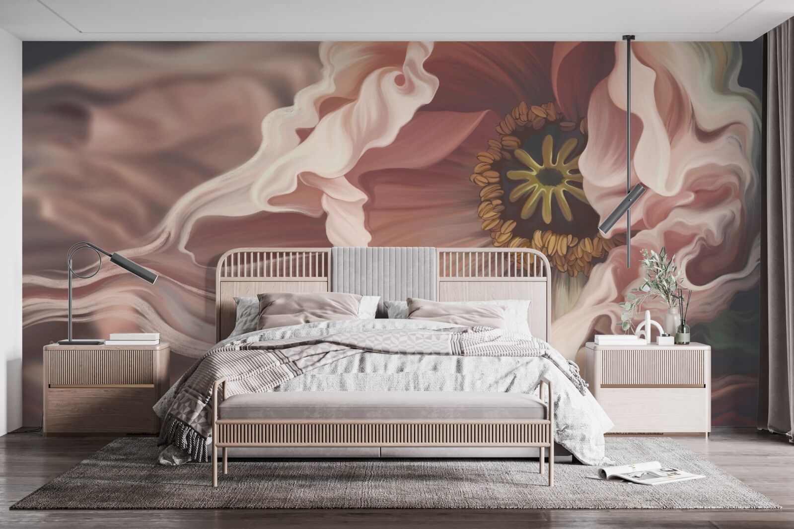 Fotobehang grote pioenroos in poederkleur