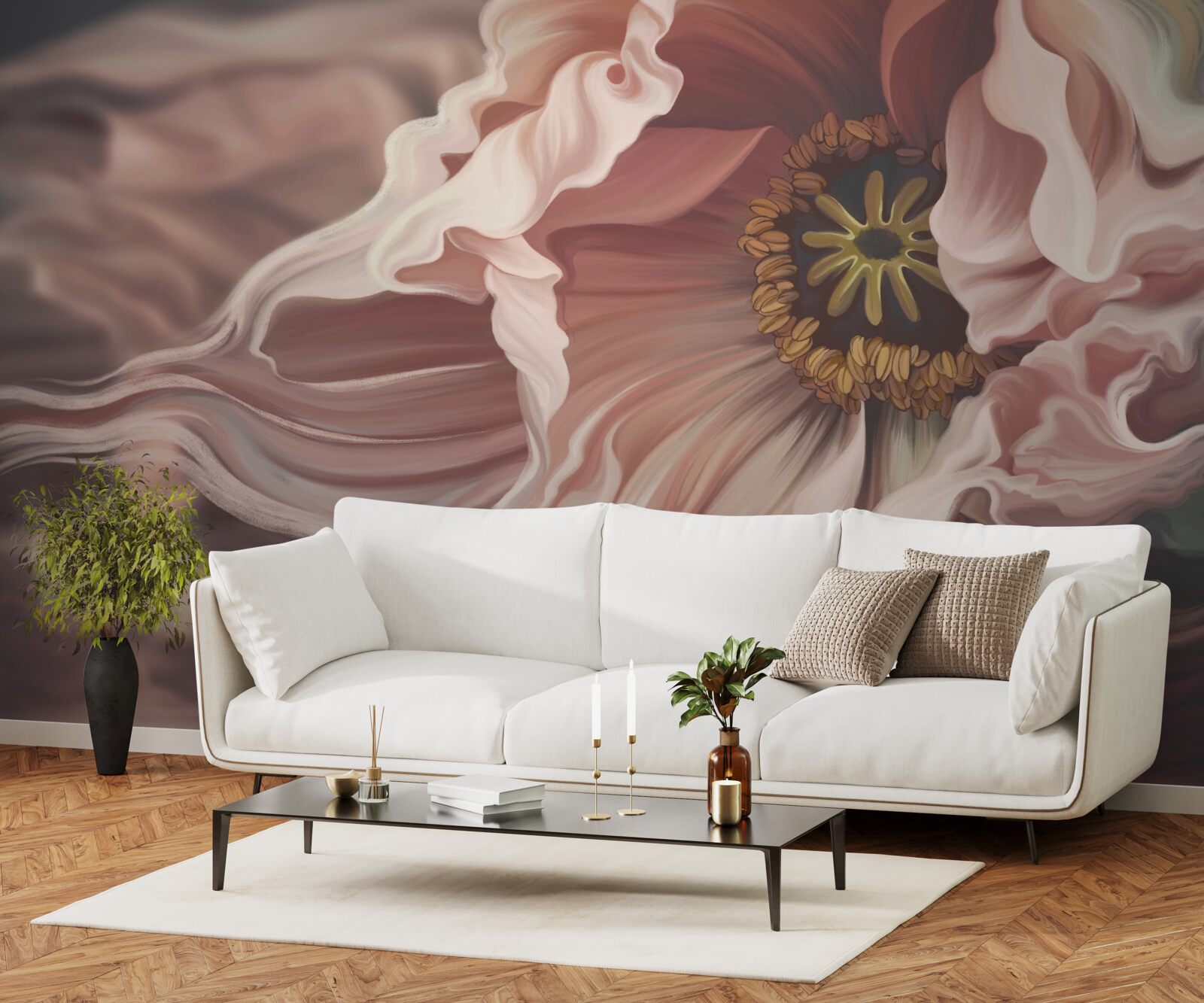 Fotobehang grote pioenroos in poederkleur