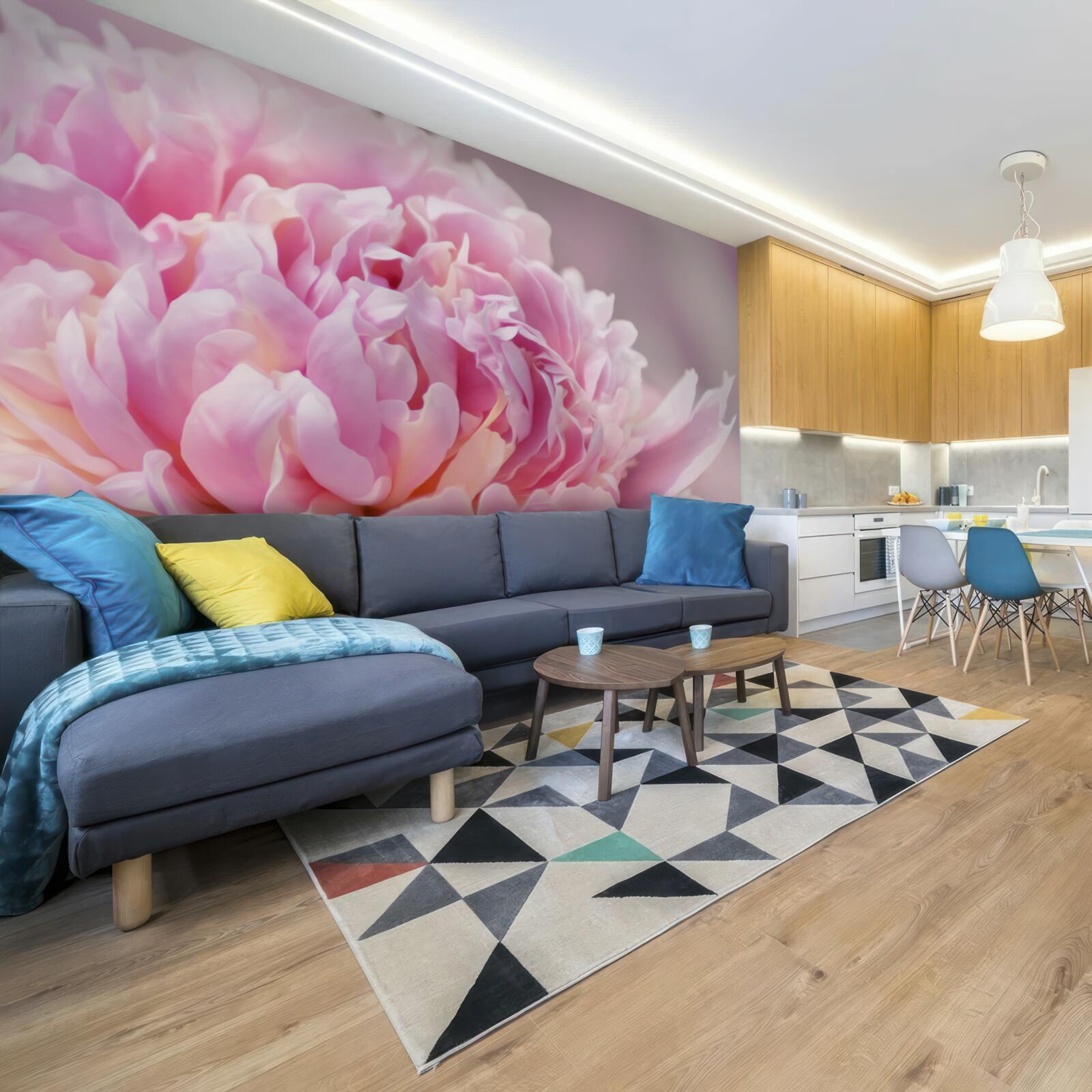 Fotobehang close-up van een bloeiende melkpioenroos