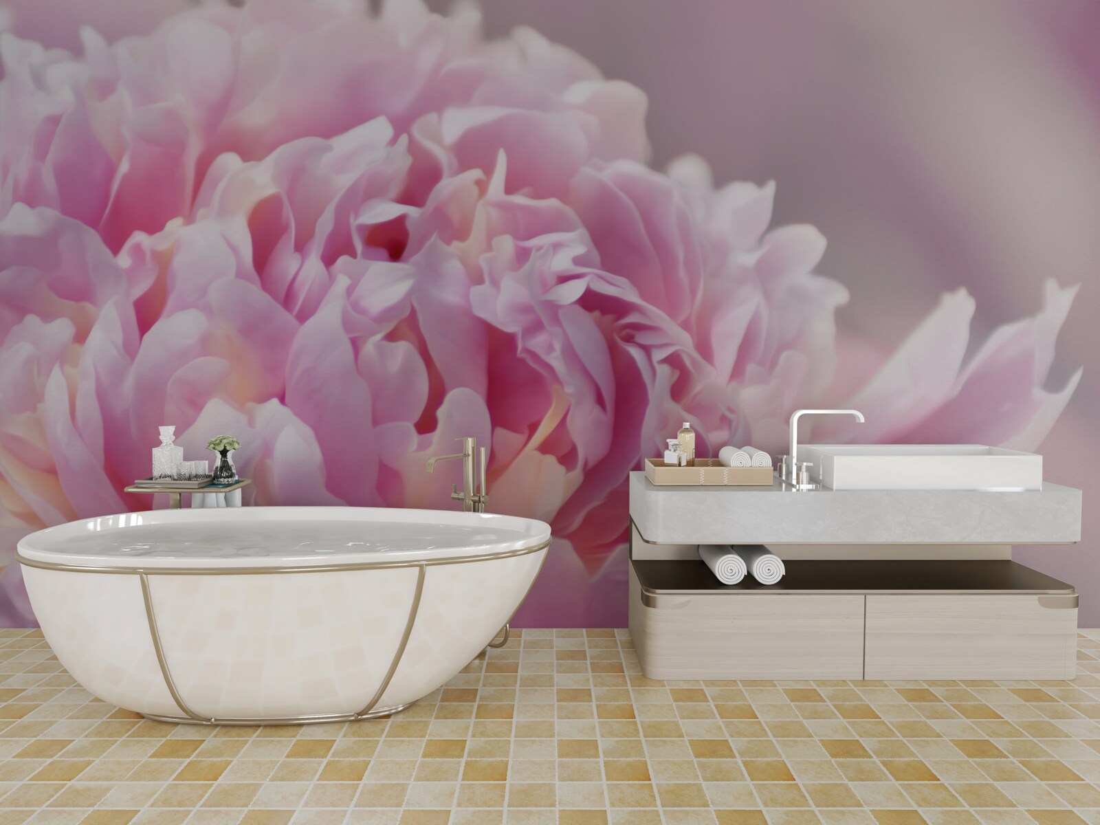 Fotobehang close-up van een bloeiende melkpioenroos