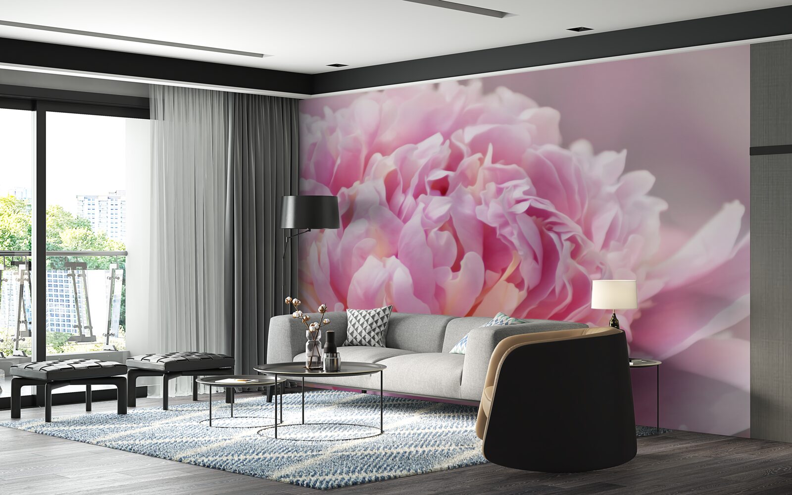 Fotobehang close-up van een bloeiende melkpioenroos