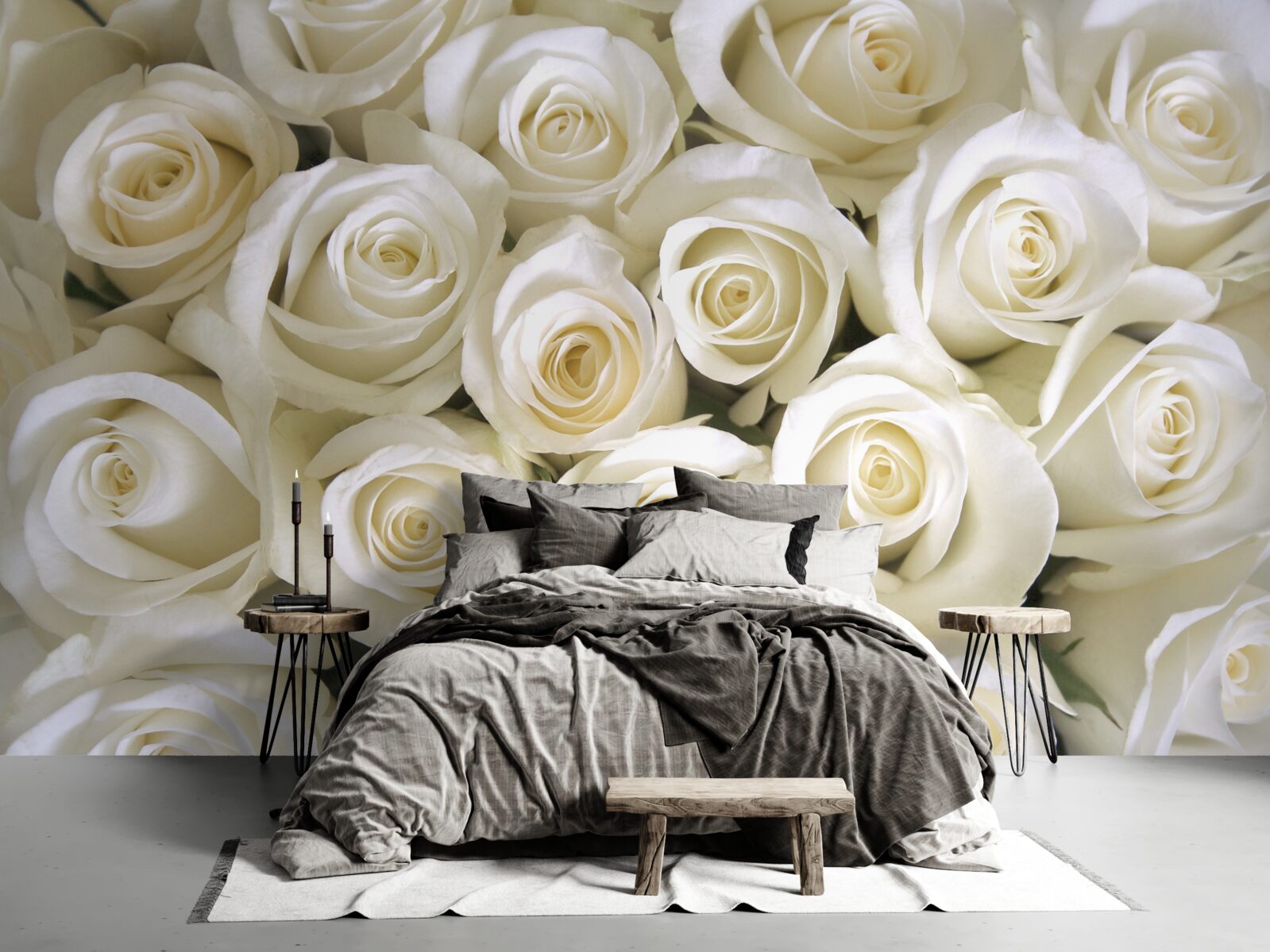 Fotobehang sneeuwwitte rozenknopen