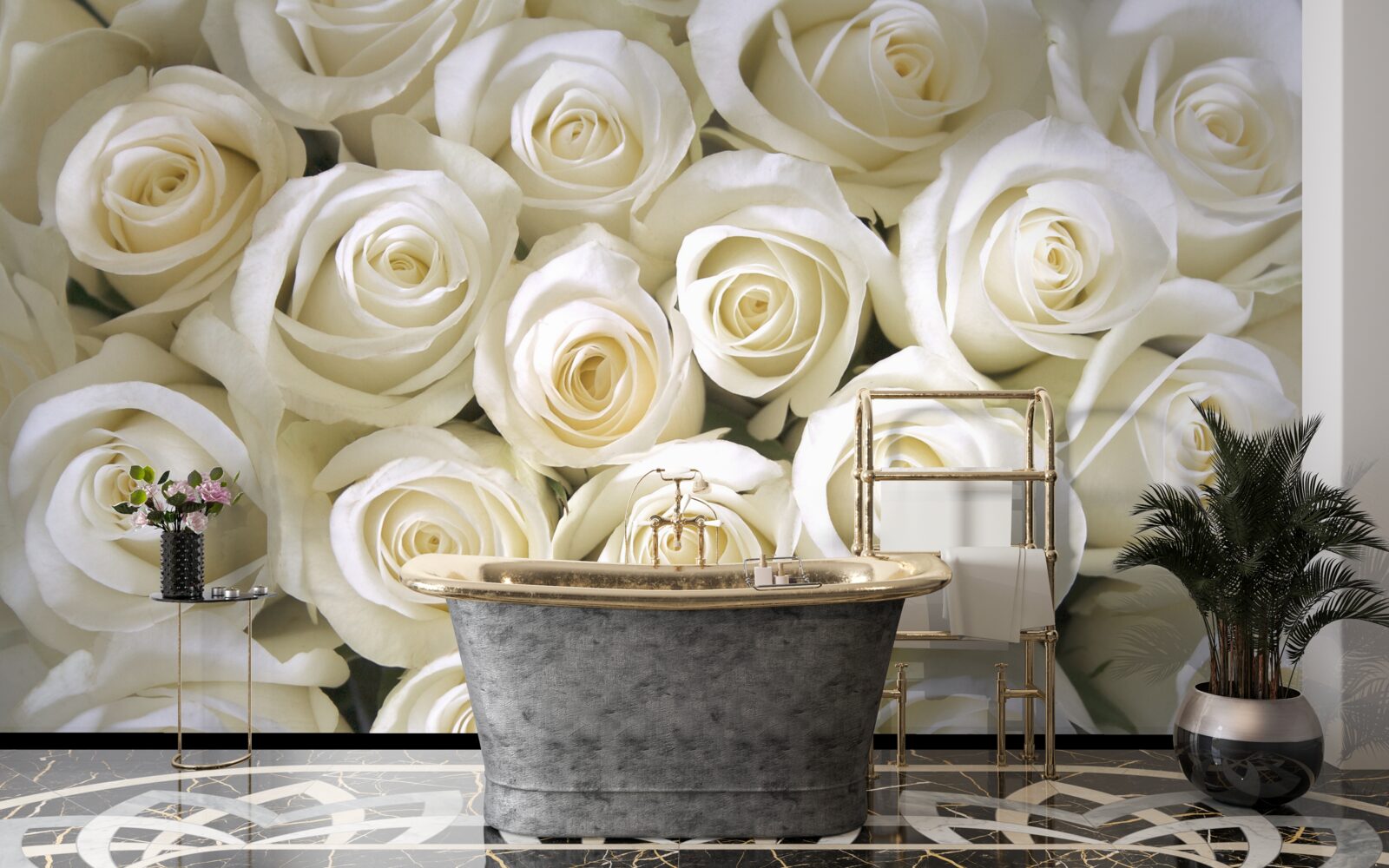 Fotobehang sneeuwwitte rozenknopen