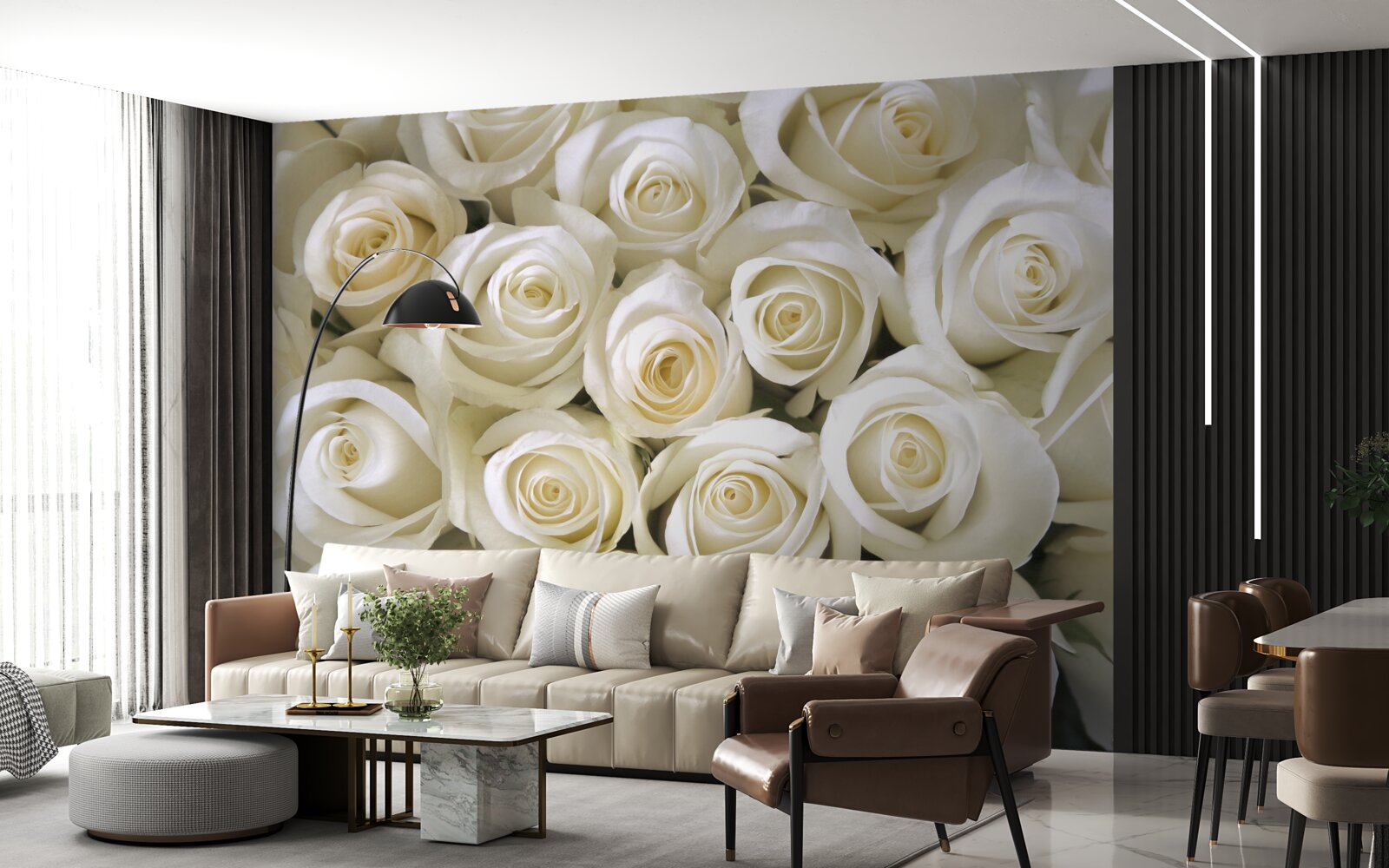 Fotobehang sneeuwwitte rozenknopen