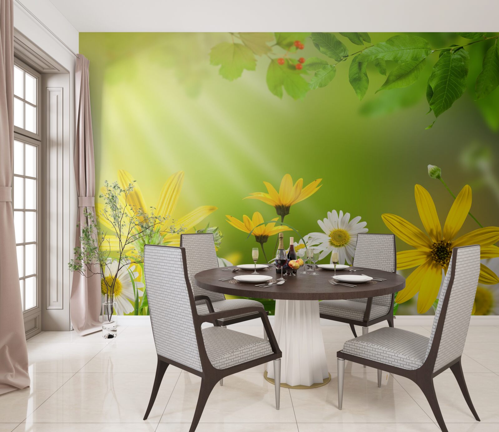 Fotobehang Dageraad op een zomerweide