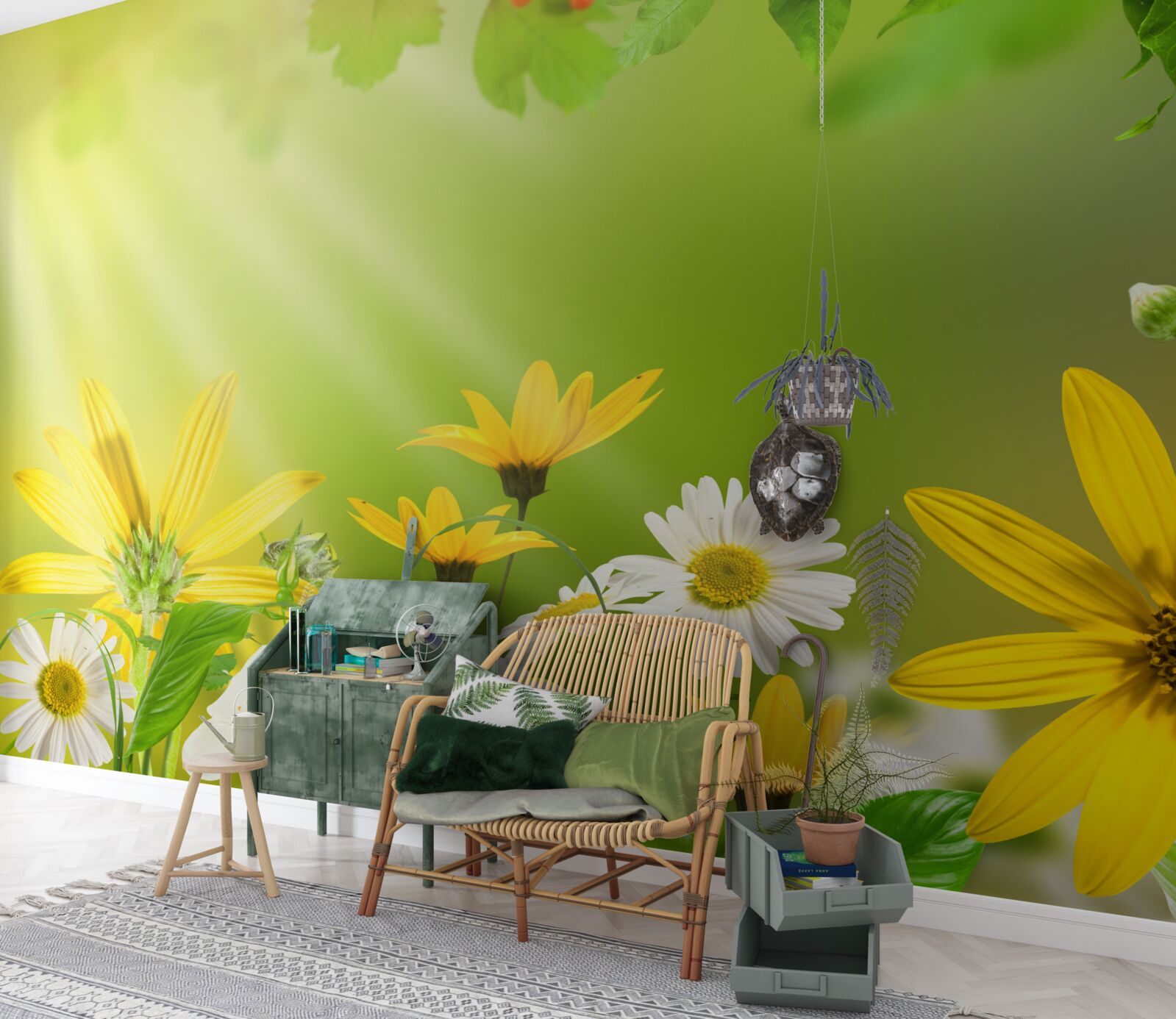 Fotobehang Dageraad op een zomerweide