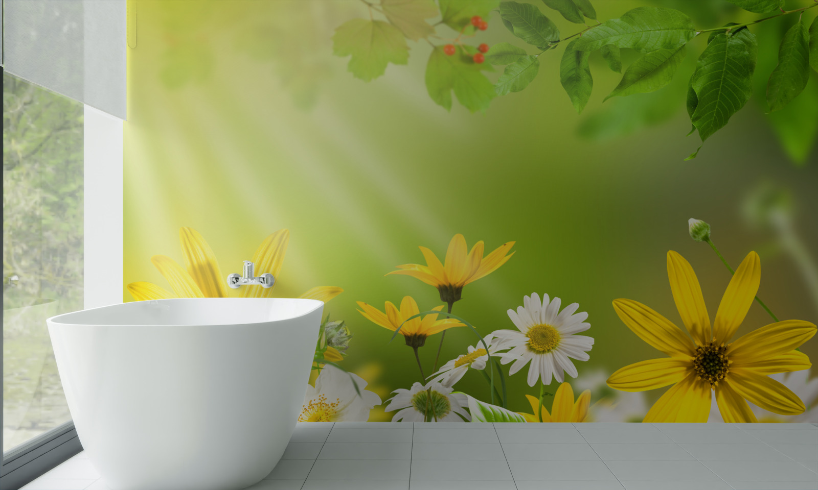 Fotobehang Dageraad op een zomerweide