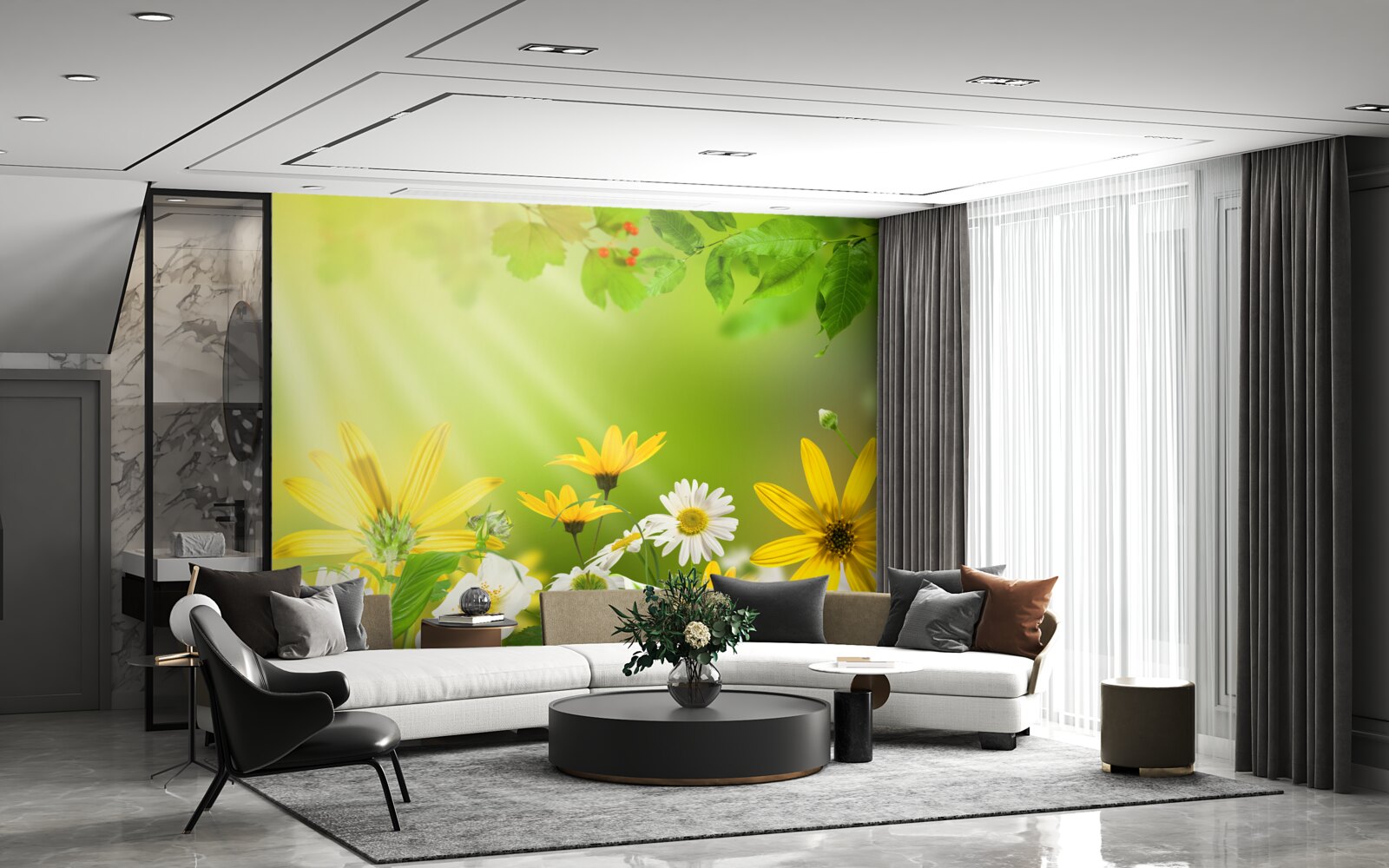 Fotobehang Dageraad op een zomerweide