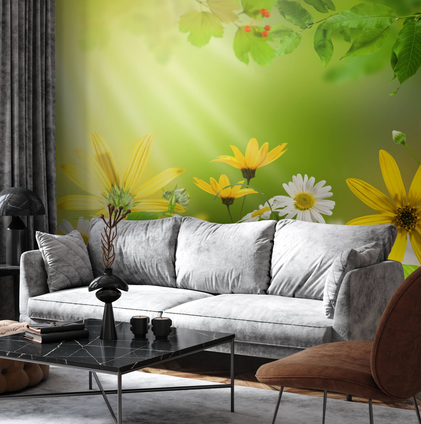 Fotobehang Dageraad op een zomerweide