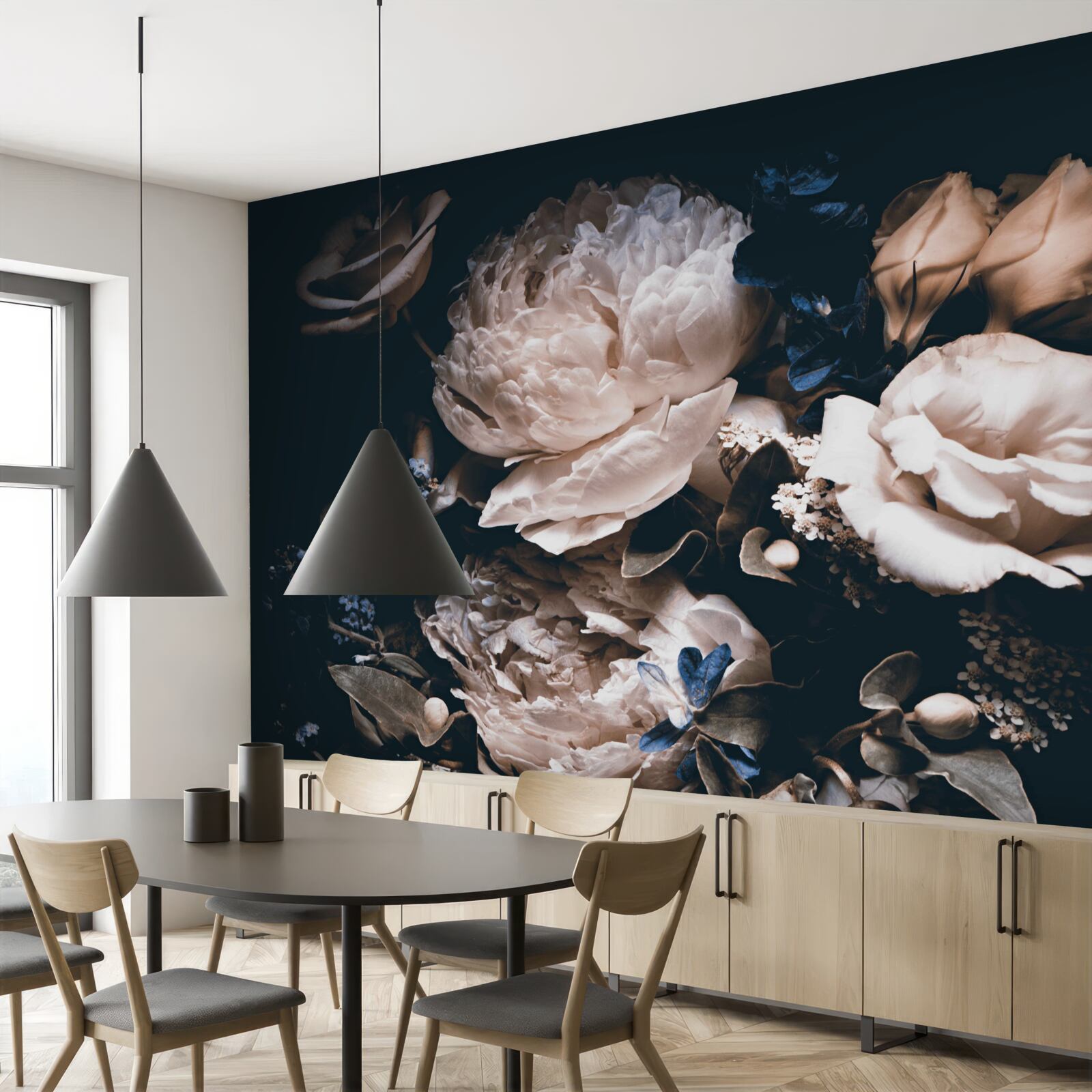 Fotobehang de donkere romantiek van bloemen