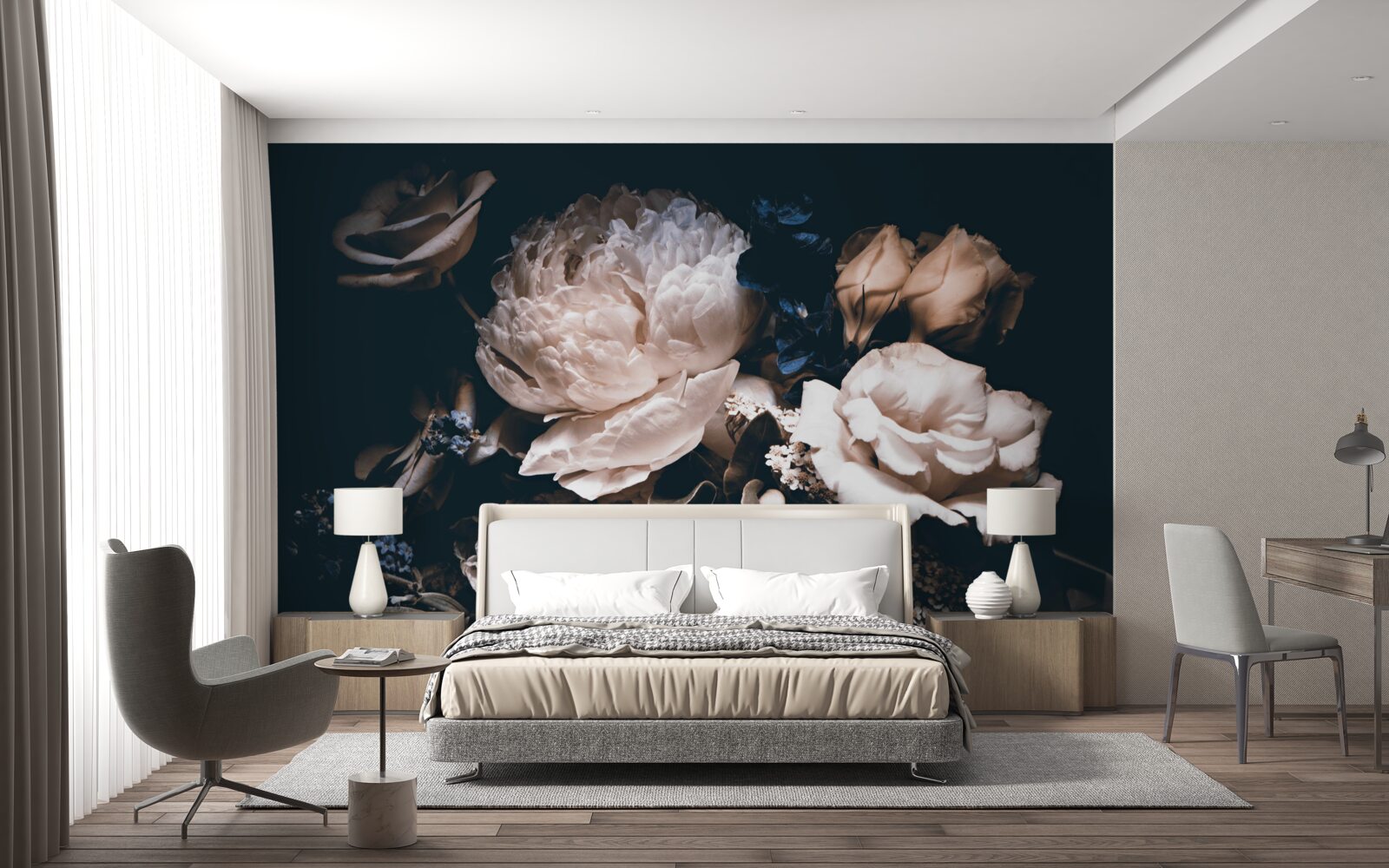 Fotobehang de donkere romantiek van bloemen