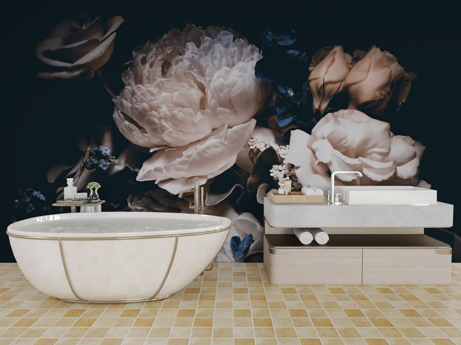 Fotobehang de donkere romantiek van bloemen