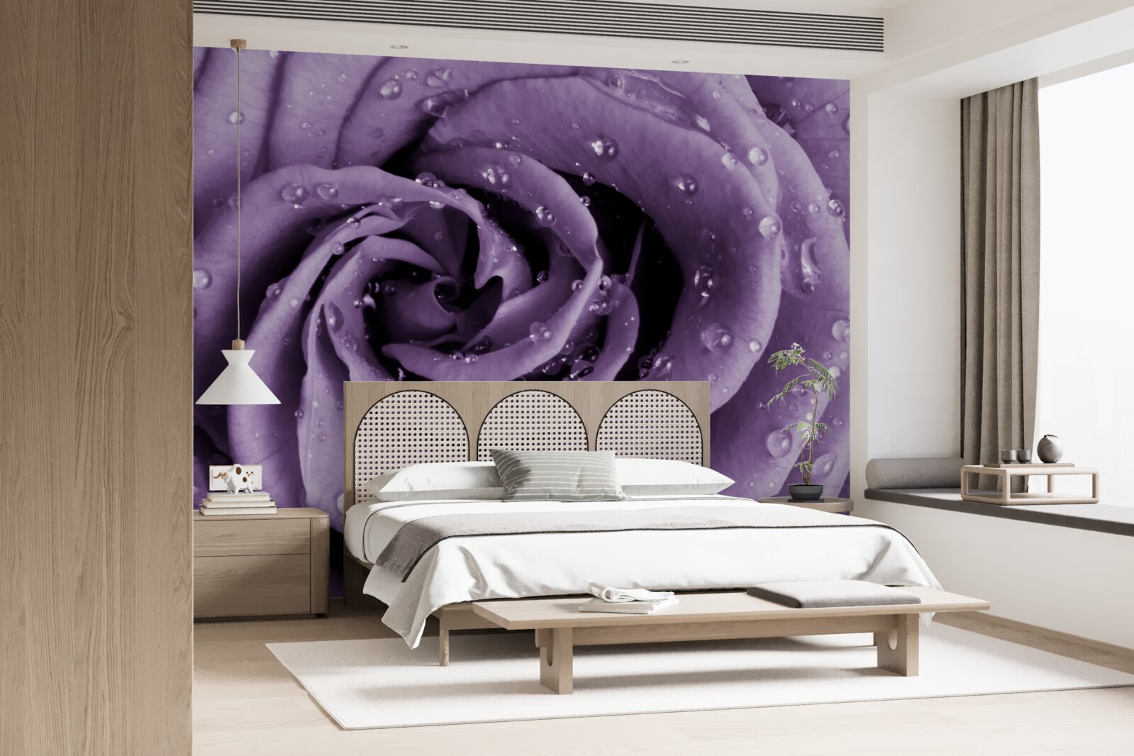 Fotobehang ochtenddauw op een violette roos