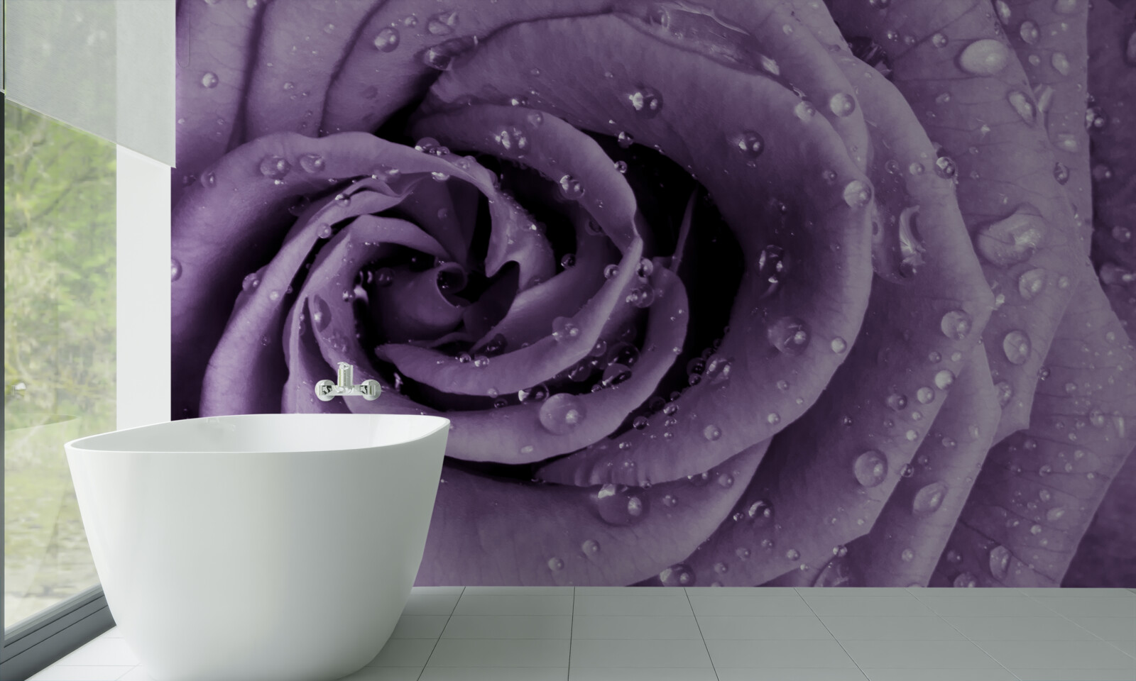 Fotobehang ochtenddauw op een violette roos