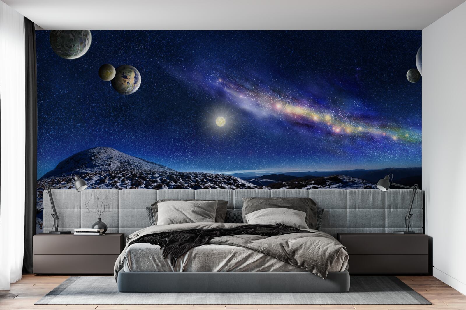 Fotobehang ruimte met meerdere planeten
