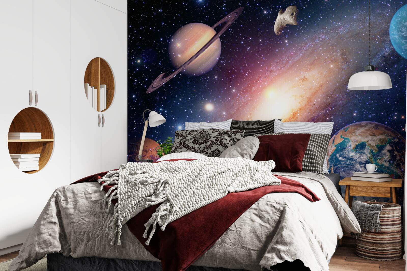 Fotobehang planeten, waaronder de aarde, in ons melkwegstelsel