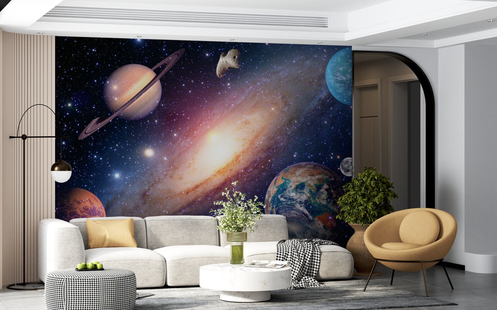Fotobehang planeten, waaronder de aarde, in ons melkwegstelsel