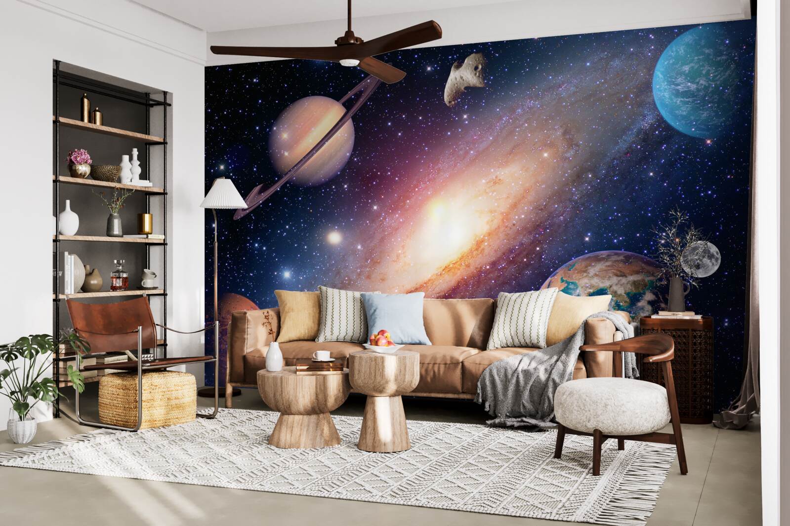 Fotobehang planeten, waaronder de aarde, in ons melkwegstelsel