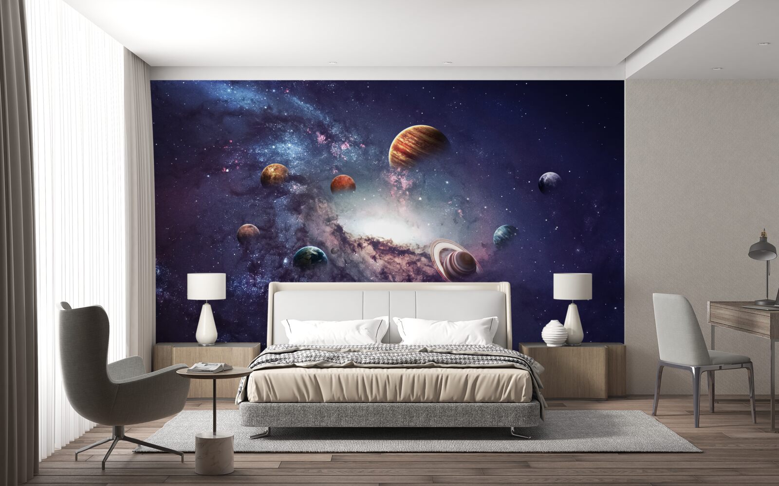 Fotobehang de grootte van de planeten in het sterrenstelsel