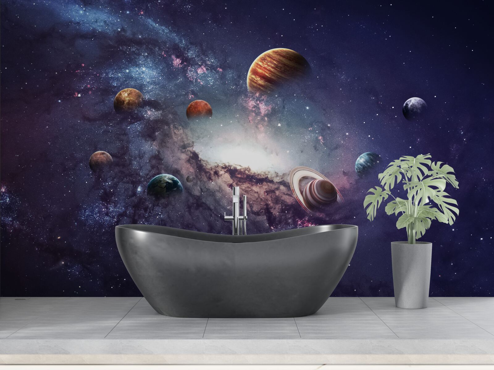 Fotobehang de grootte van de planeten in het sterrenstelsel