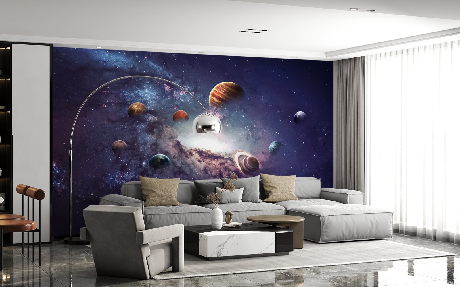 Fotobehang de grootte van de planeten in het sterrenstelsel