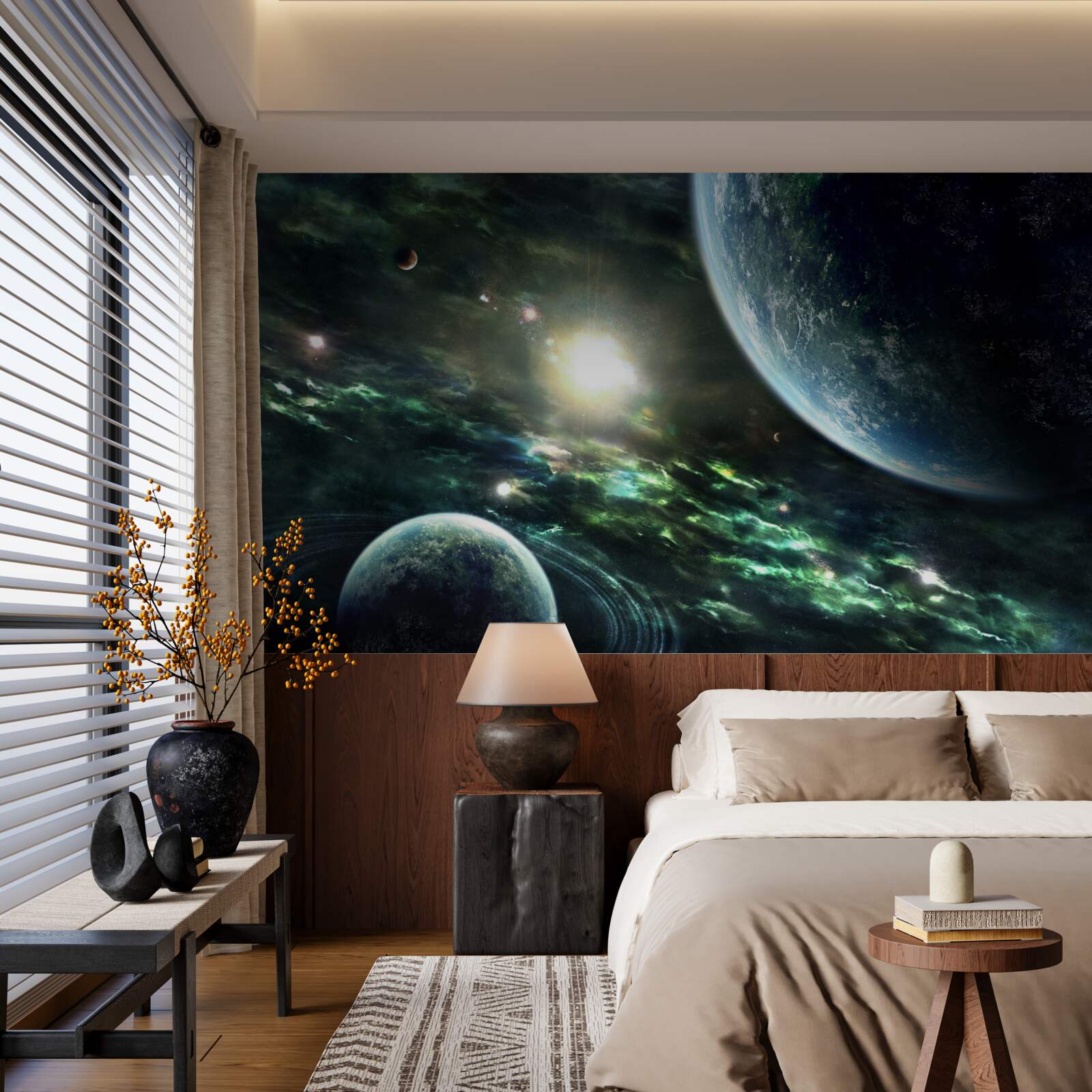 Fotobehang Lichtgevende explosie bij de planeet