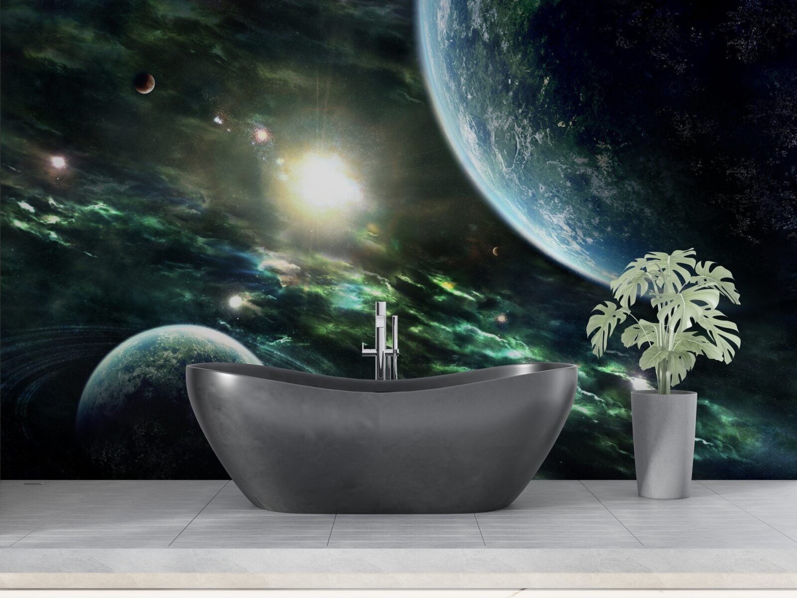 Fotobehang Lichtgevende explosie bij de planeet