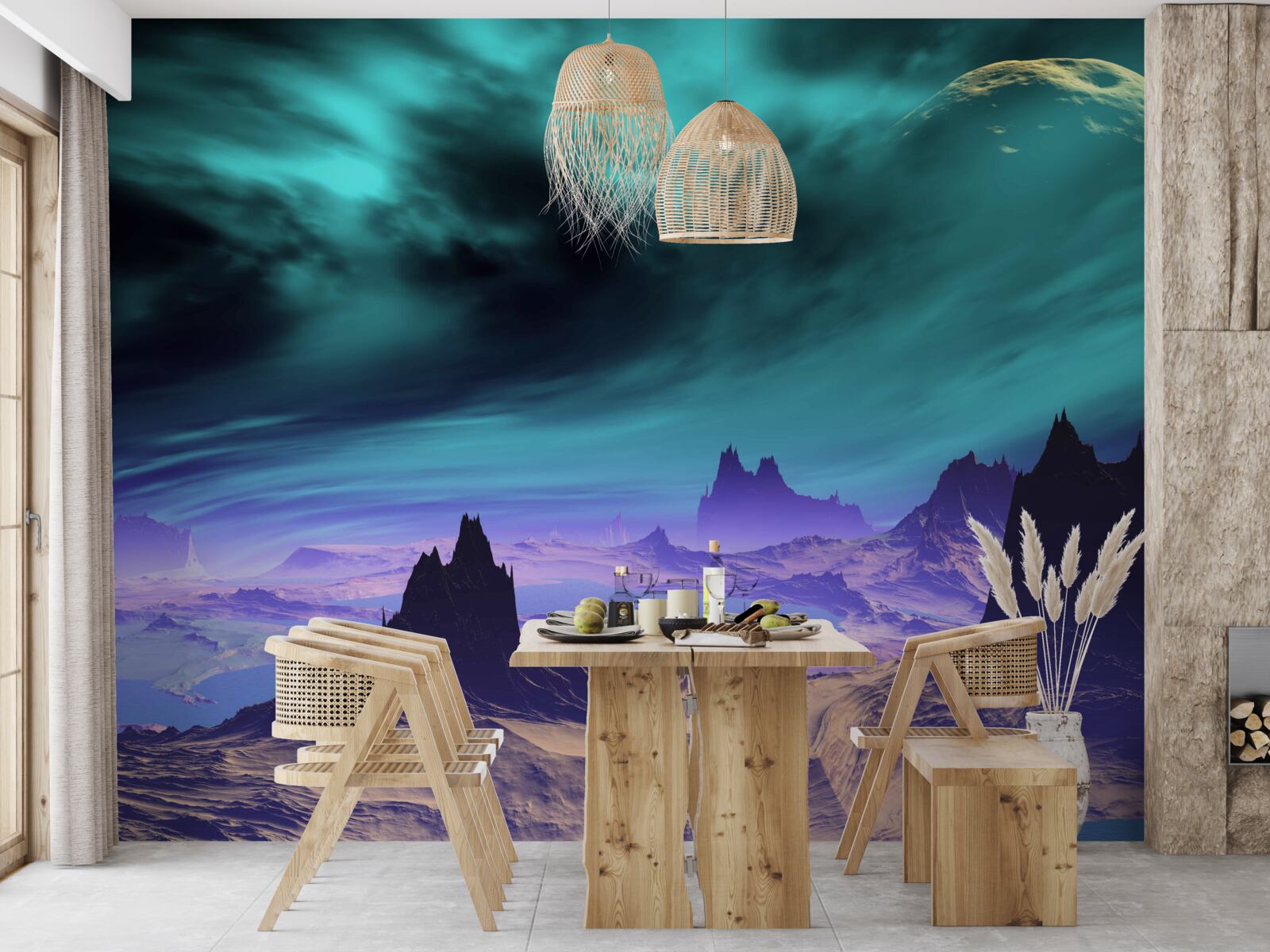 Fotobehang bergen van de toekomst op een onbekende planeet