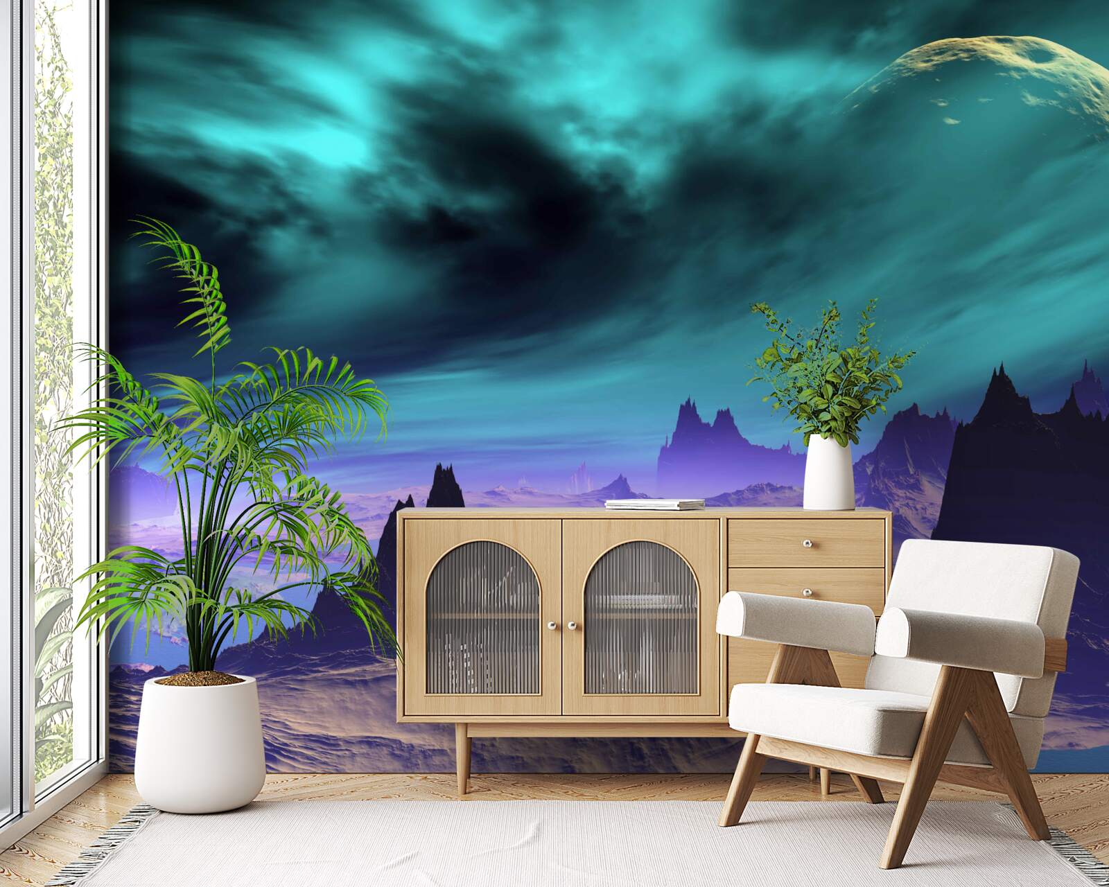 Fotobehang bergen van de toekomst op een onbekende planeet