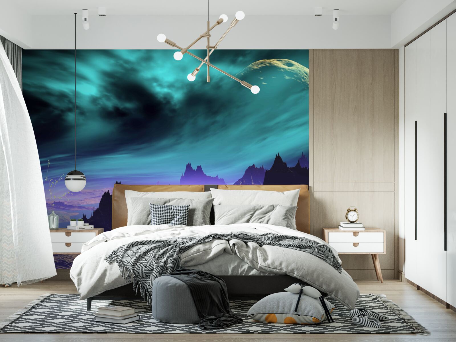 Fotobehang bergen van de toekomst op een onbekende planeet