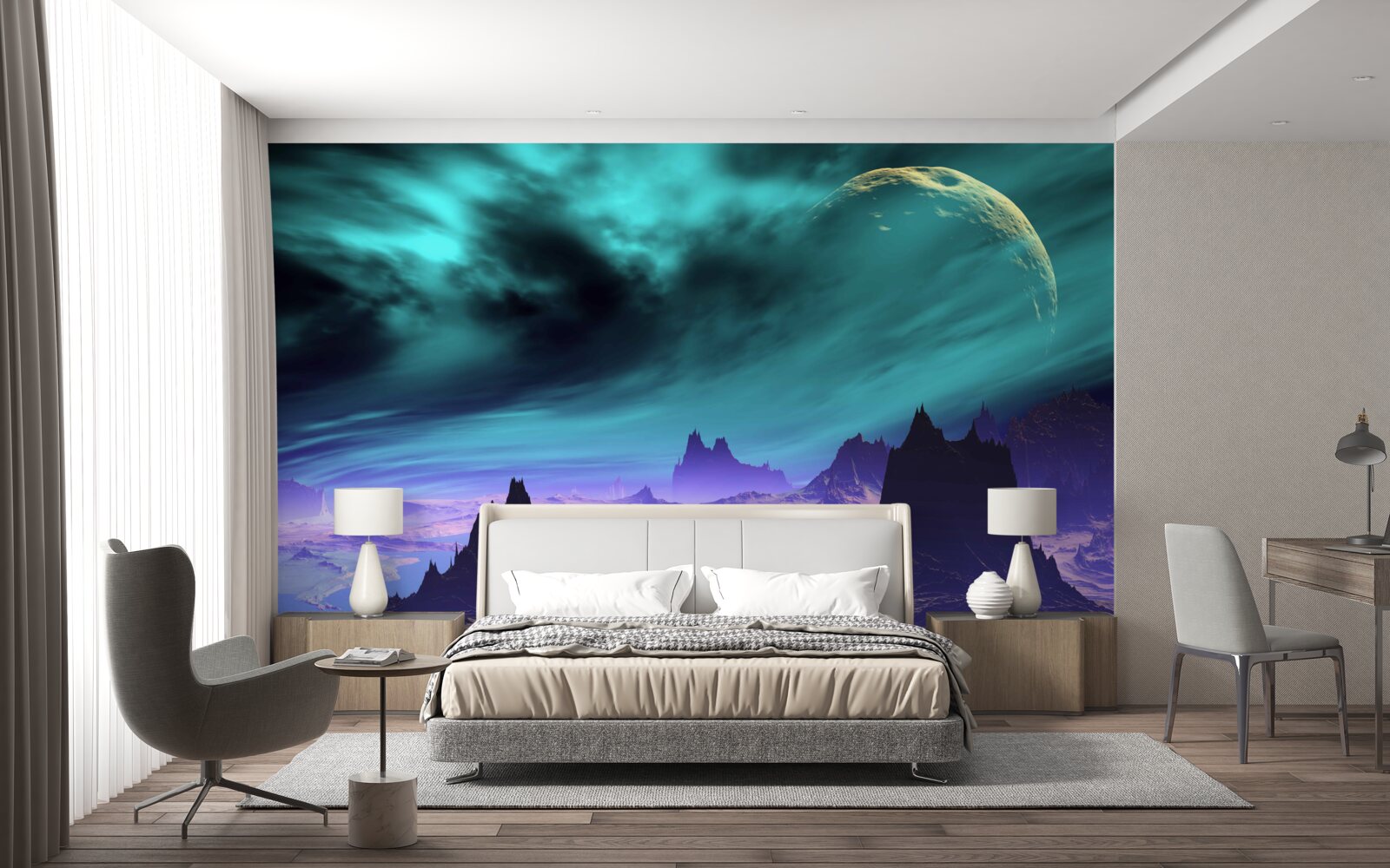 Fotobehang bergen van de toekomst op een onbekende planeet