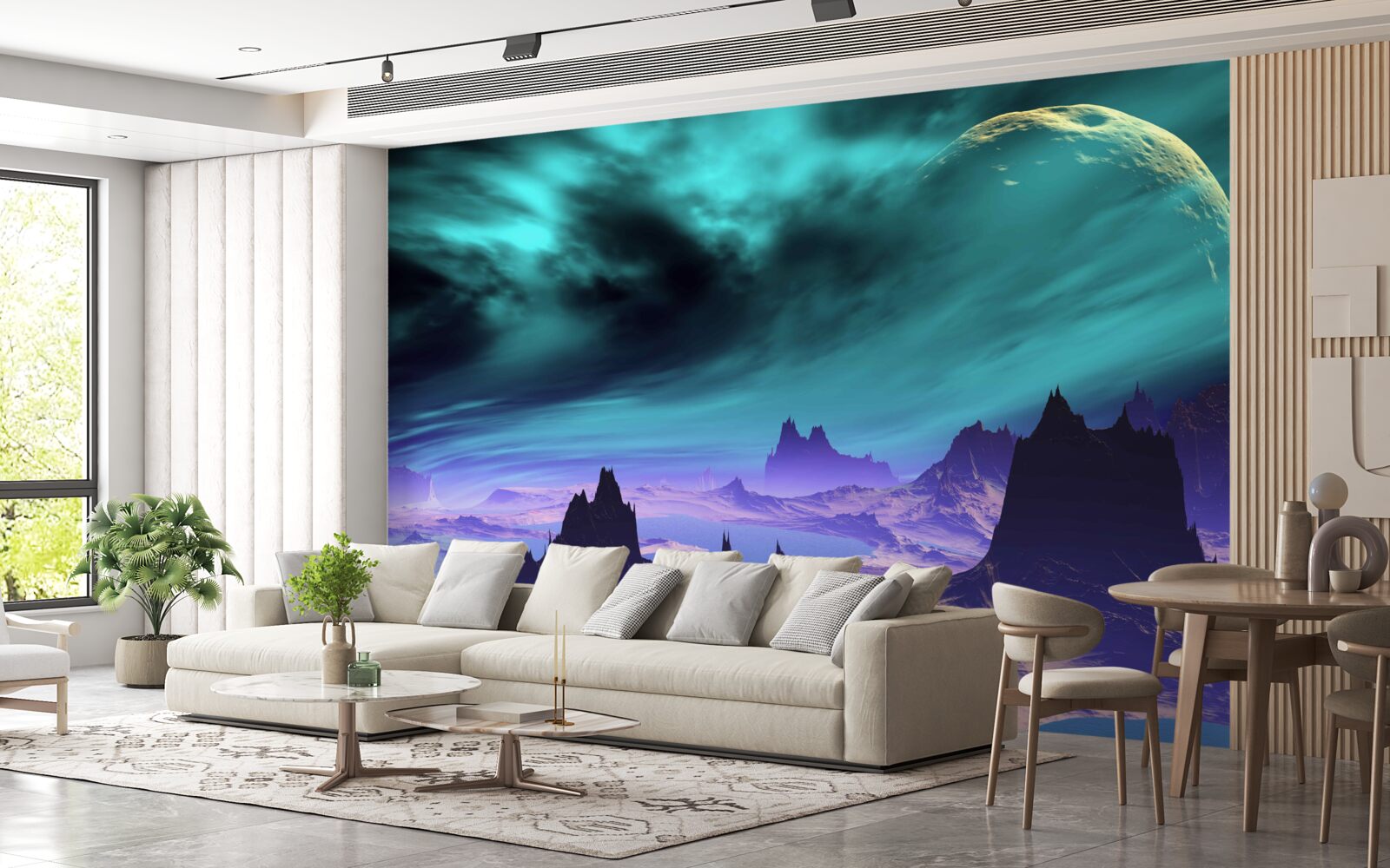 Fotobehang bergen van de toekomst op een onbekende planeet