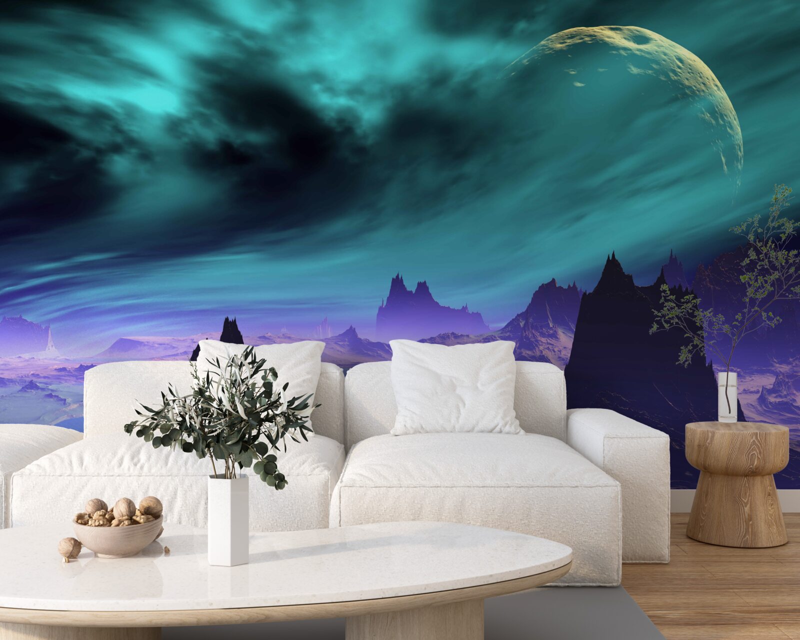 Fotobehang bergen van de toekomst op een onbekende planeet