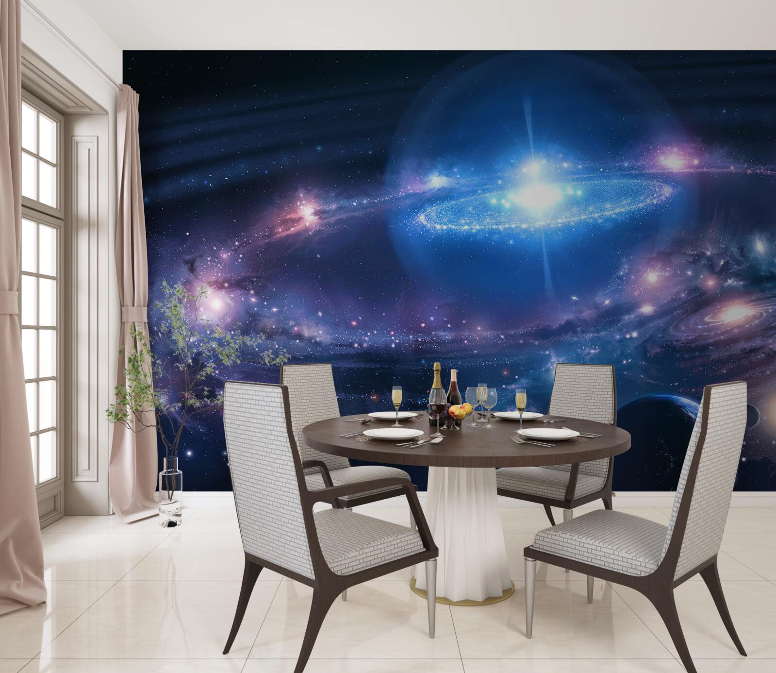 Fotobehang positie van sterrenstelsels in de ruimte ten opzichte van elkaar