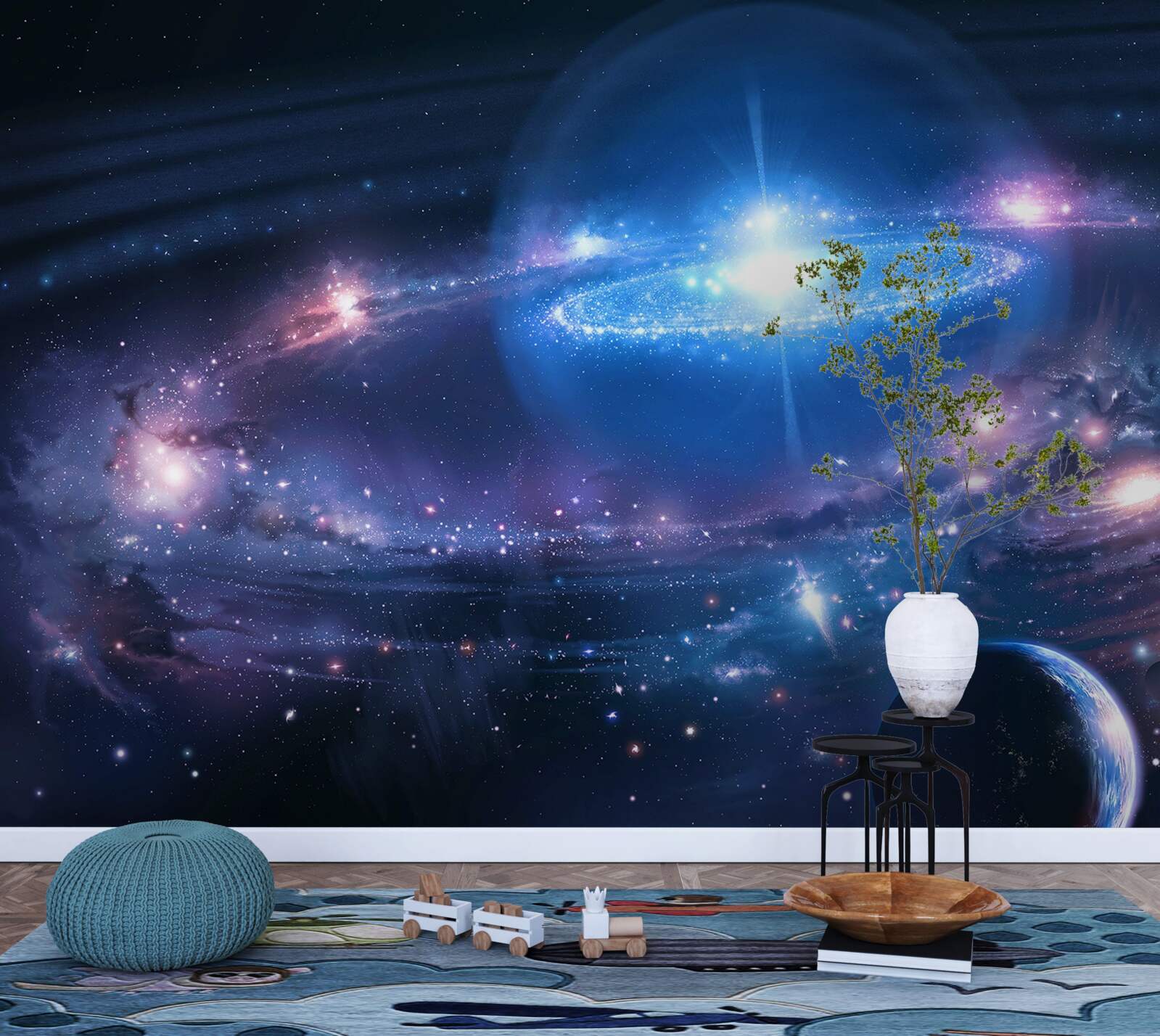 Fotobehang positie van sterrenstelsels in de ruimte ten opzichte van elkaar