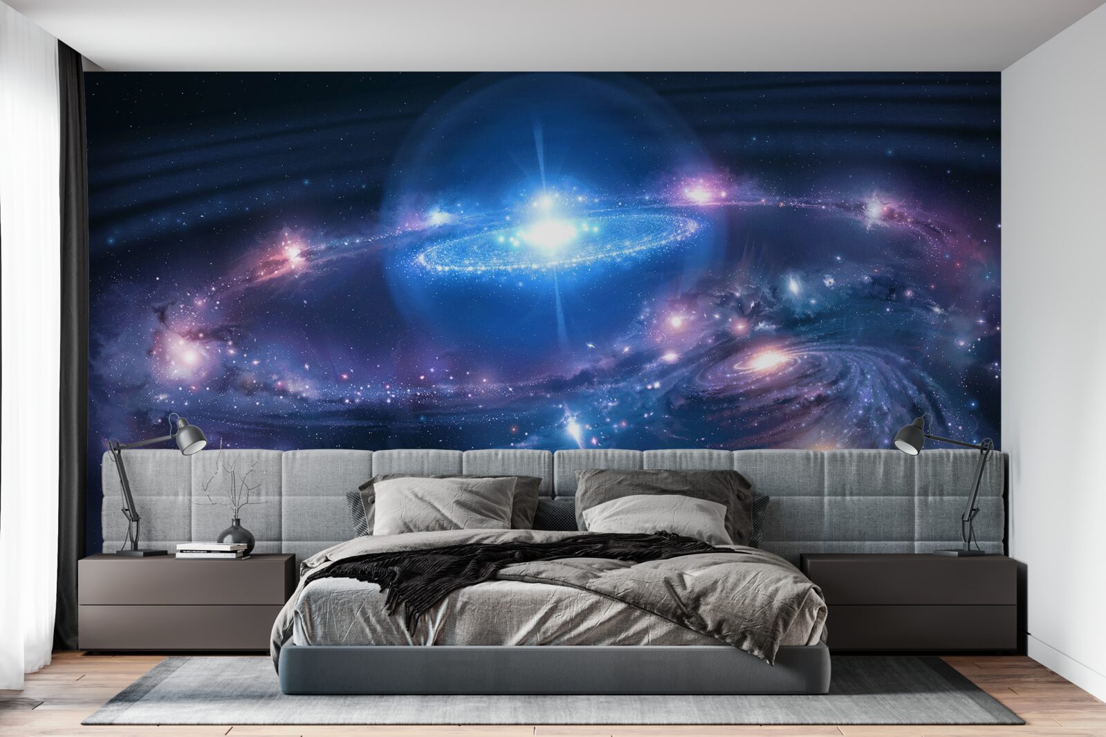 Fotobehang positie van sterrenstelsels in de ruimte ten opzichte van elkaar