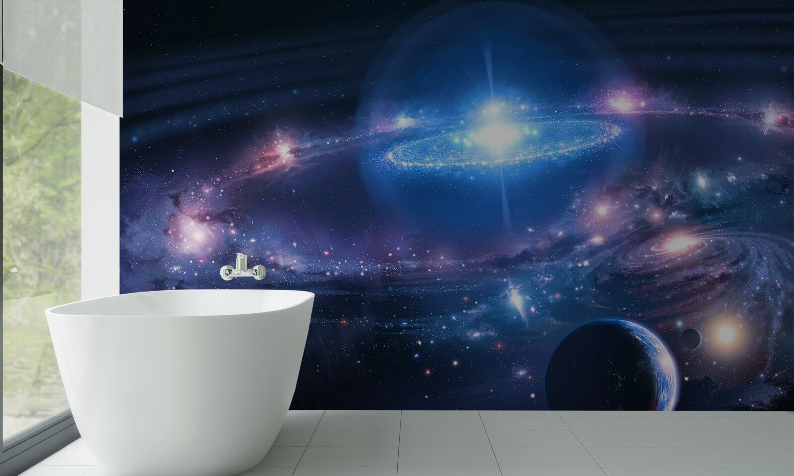 Fotobehang positie van sterrenstelsels in de ruimte ten opzichte van elkaar