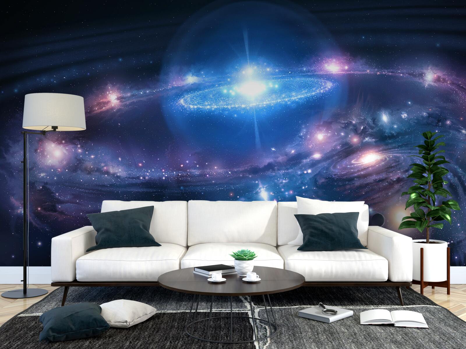 Fotobehang positie van sterrenstelsels in de ruimte ten opzichte van elkaar