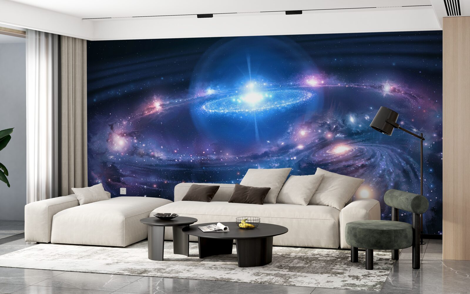 Fotobehang positie van sterrenstelsels in de ruimte ten opzichte van elkaar